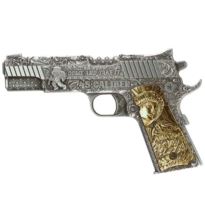 2024 Chad 2 oz Silver .45 Caliber Pistol Handgun Gilded Shaped Coin .999 Fine