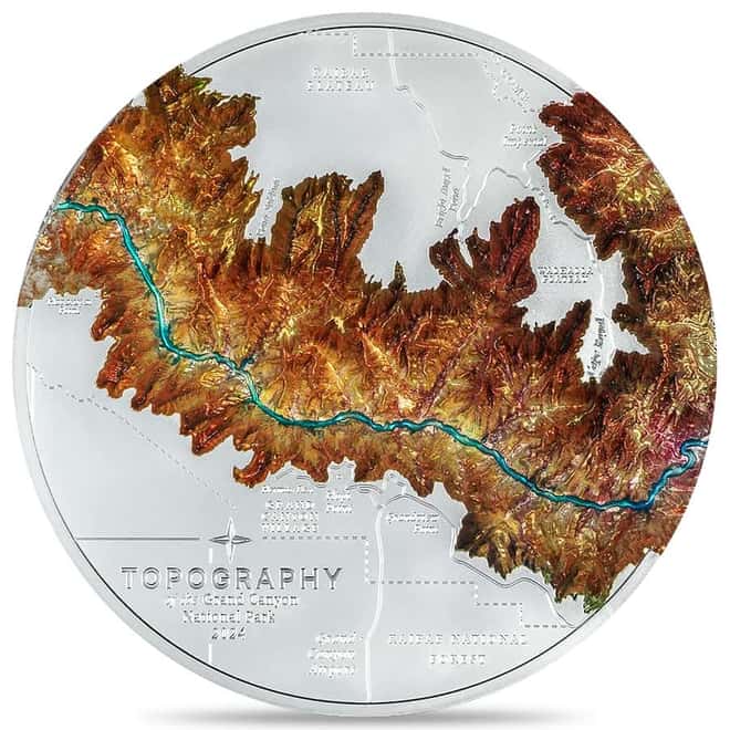 2024 Cook Islands 1 Kilo Silver Topography Grand Canyon Coin