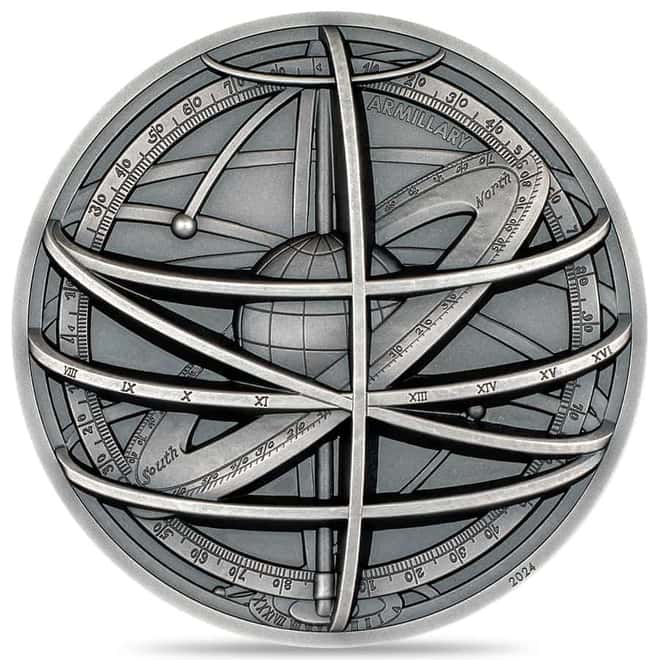 2024 Cook Islands 2 oz Silver Historic Instruments Armillary Sphere Coin
