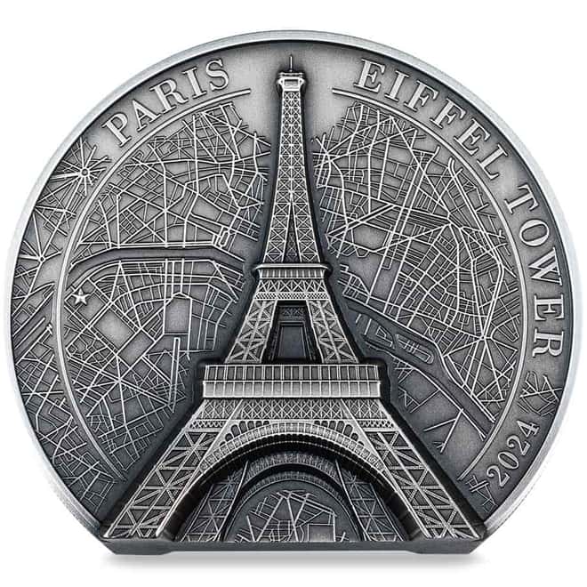 2024 Cook Islands 5 oz Silver Eiffel Tower Coin .9999 Fine