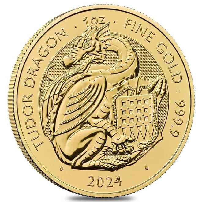 Tube of 10 - 2024 GB 1 oz Gold The Tudor Beasts Tudor Dragon Coin BU