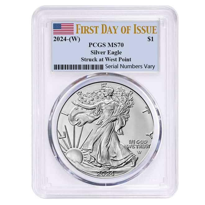 Box of 20 - 2024 (W) 1 oz Silver American Eagle PCGS MS 70 FDOI Flag