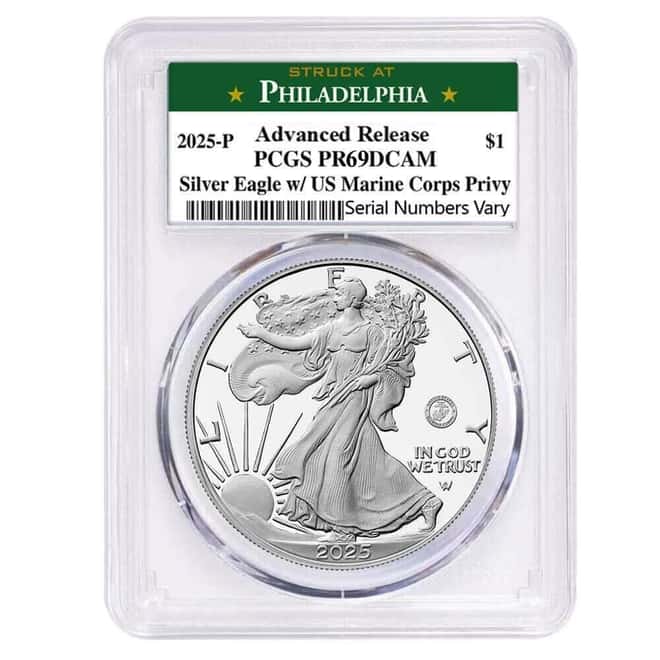 2025-P Marine Corps Privy 1 oz Proof Silver American Eagle PCGS PF 69 AR Philadelphia