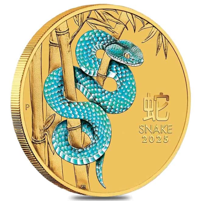 2025 1/10 oz Colorized Gold Lunar Snake BU Perth Mint