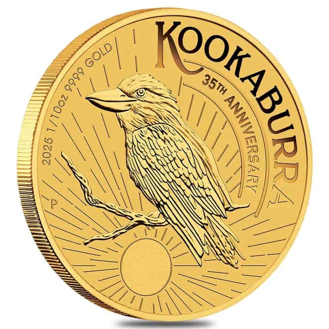 2025 1/10 oz Gold Australian Kookaburra Perth Mint Coin .9999 Fine BU In Cap
