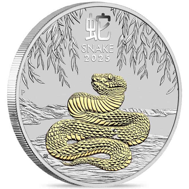 2025 1 oz Gilded Silver Lunar Snake Australian Perth Mint