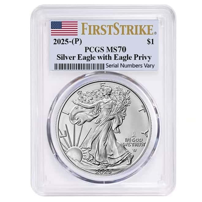 2025 Eagle Privy 1 oz Silver American Eagle PCGS MS 70 FS (Flag)