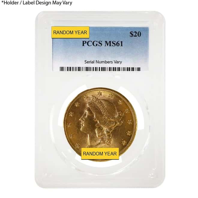 $20 Gold Double Eagle Liberty Head PCGS MS 61 (Random Year)