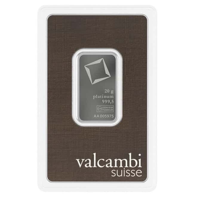 20 Gram Platinum Bar - Valcambi Suisse .9995 Fine (in Assay)