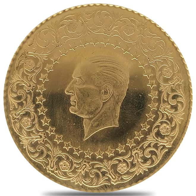 250 Kurush Turkey Ataturk Wreath Gold Coin AU/BU (Random Year)