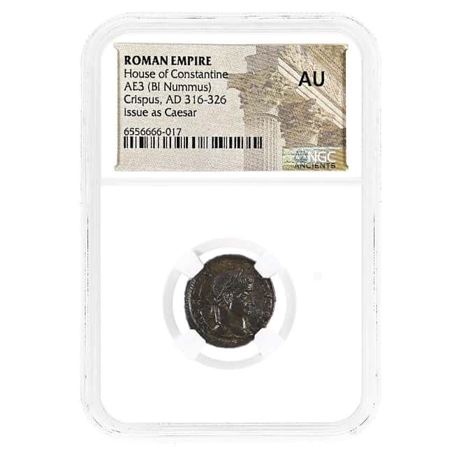 316-326 AD Roman Empire Crispus AE3 BI Nummus Coin NGC AU