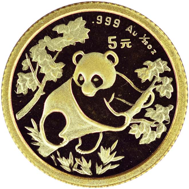 1992 1/20 oz Chinese Gold Panda 5 Yuan Small Date BU (Sealed)