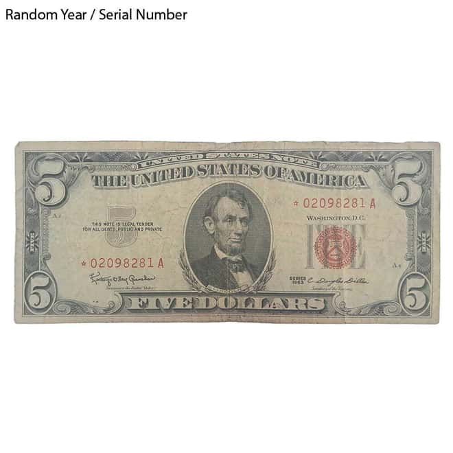 $5 Bill Legal Tender Currency Star Note Red Seal Avg Circ (Random Year)