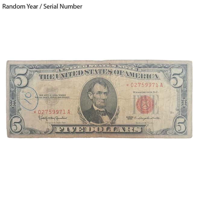 $5 Bill Legal Tender Currency Star Note Red Seal Cull (Random Year)