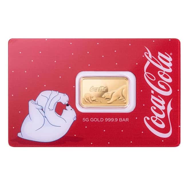 5 Gram PAMP Suisse Coca-Cola® Holiday Polar Bears Gold Bar (in Assay)