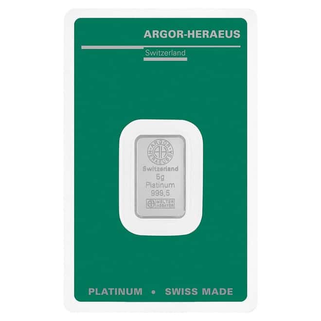 5 Gram Platinum Bar - Argor-Heraeus .9995 Fine (in Assay)