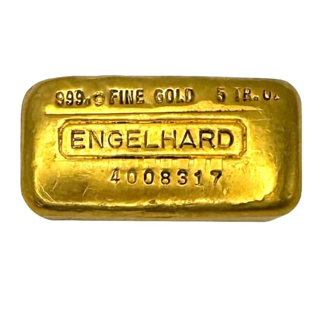 5 oz Engelhard Gold Vintage Loaf Style Bar .9999 Fine