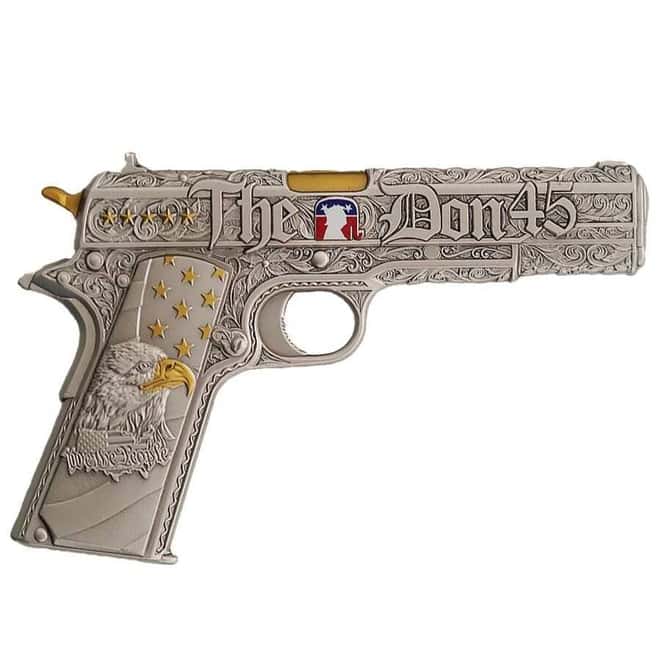 5 oz Silver Gun Shaped .45 Caliber Pistol Antiqued .999 Fine (w/Box)