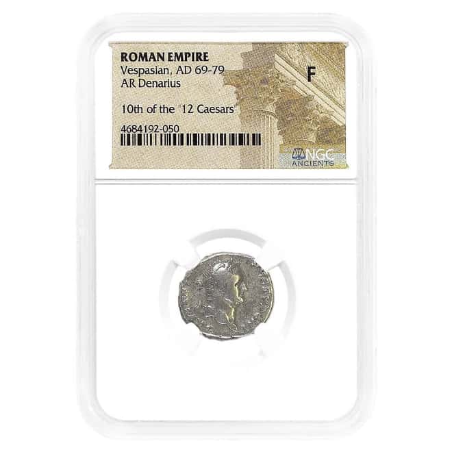 69-79 AD Roman Empire Vespasian AR Denarius Silver Coin NGC Fine