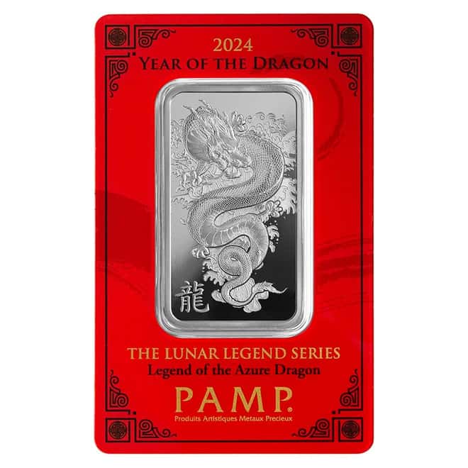Box of 25 - 2024 1 oz PAMP Suisse Lunar Dragon Silver Bar (in Assay)