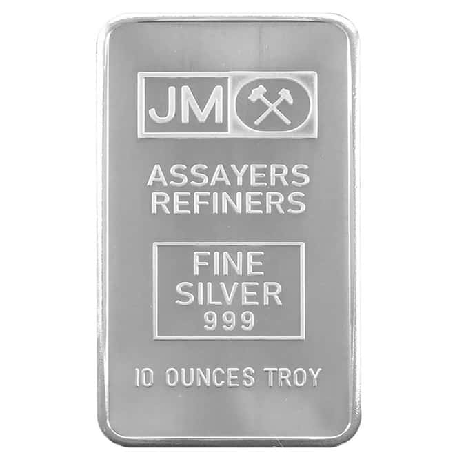 New - 10 oz Johnson Matthey (JM) Silver Bar .999 Fine