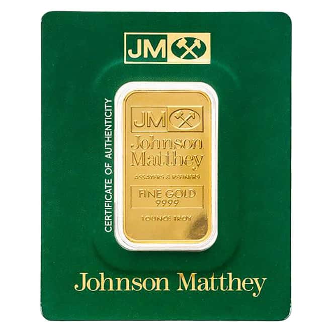 New - 1 oz Johnson Matthey Gold Bar .9999 Fine (in Assay)