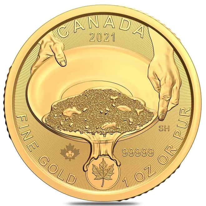 NO ASSAY - 2021 Canada 1 oz Gold Panning for Gold Coin Klondike Gold Rush BU