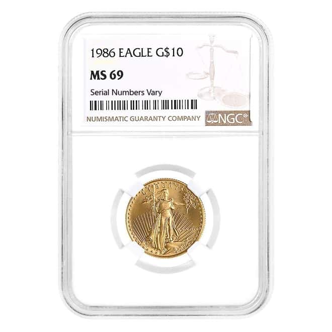 1986 1/4 oz $10 Gold American Eagle NGC MS 69 (MCMLXXXVI)