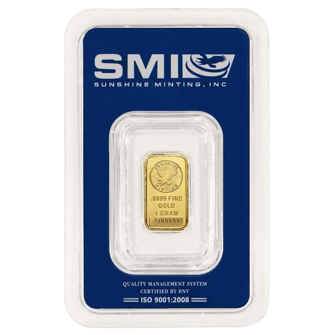 Sunshine Mint 1 Gram Gold Bar .9999 Fine (in Assay)