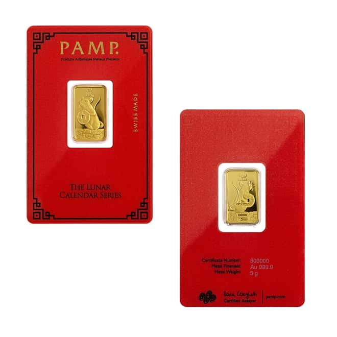 12 x 5 gram PAMP Suisse Lunar Series Gold Bar Set (In Assay)