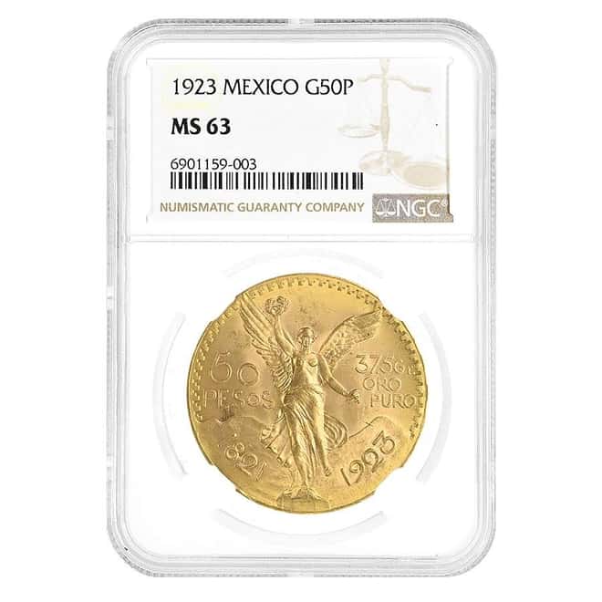 1923 Mexico 50 Pesos Gold Coin NGC MS 63