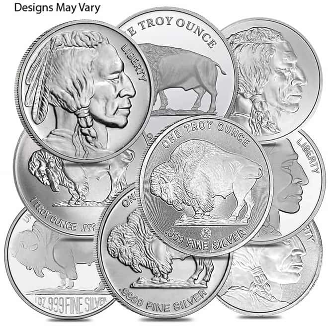 Silver at Spot - Tube of 20 - 1 oz Buffalo Silver Round .999 Fine (Random Design)