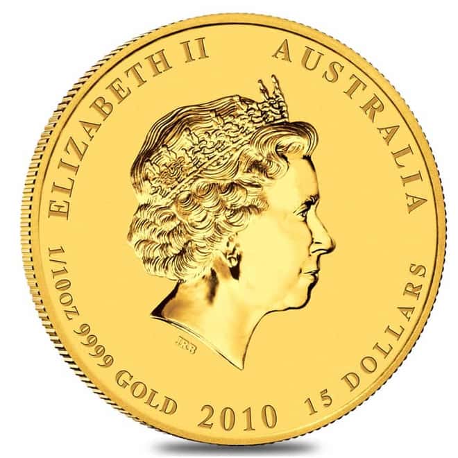 2010 1/10 oz Gold Lunar Year of The Tiger BU Australia Perth Mint In Cap