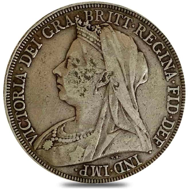 Great Britain Victoria Veiled Head Silver Crown .925 Fine Avg Circ (Random Year, 1893 - 1900)