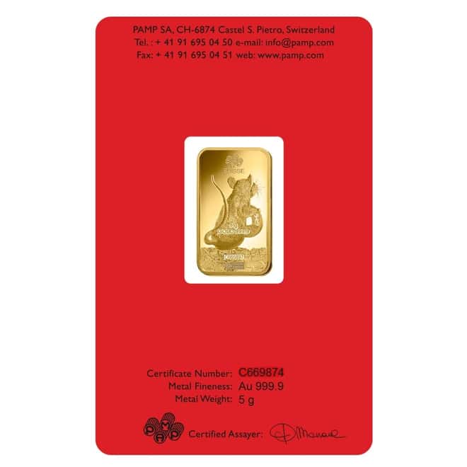 5 gram PAMP Suisse Year of the Rat Gold Bar (In Assay) 
