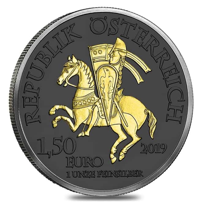 2019 1 oz Austrian Silver Robin Hood Coin .999 Fine Black Ruthenium 24K Gold Edition (w/Box & COA) - 825th Anniversary of the Austrian Mint