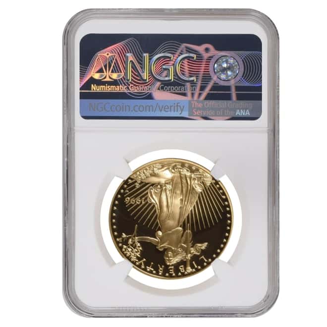 1996 W 1 oz $50 Proof Gold American Eagle NGC PF 68 UCAM Mint Error (Rev Struck Thru)