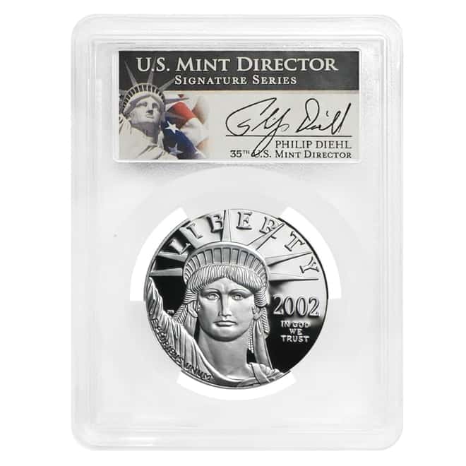 2002 W 1 oz $100 Platinum American Eagle Proof Coin PCGS PF 69 UCAM (Philip Diehl Sign Label)