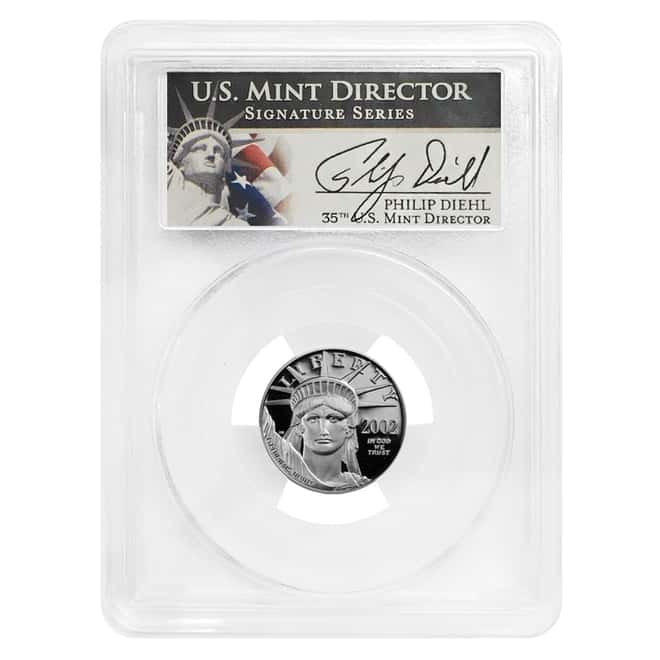 2002 W 1/4 oz $25 Platinum American Eagle Proof Coin PCGS PF 69 UCAM (Philip Diehl Sign Label)