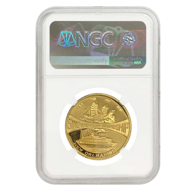 1988 1 oz Chinese Gold Panda Sino-American Friendship Medal - New Orleans NGC PF 62 UCAM