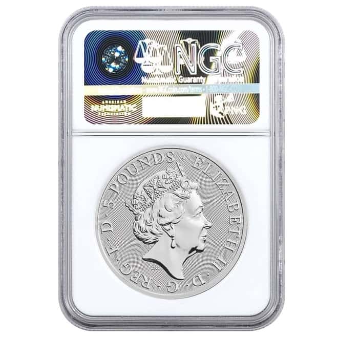 2019 Great Britain 2 oz Silver Queen's Beasts (White Lion) Coin NGC MS 70 FDOI