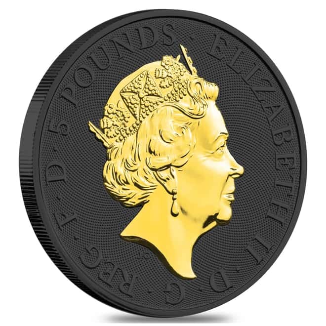 2020 Great Britain 2 oz Silver Queen's Beasts White Lion of Mortimer Coin .9999 Fine Black Ruthenium 24K Gold Edition (w/Box & COA)
