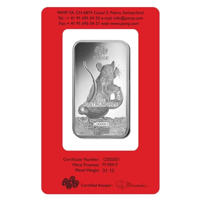1 oz PAMP Suisse Year of the Mouse / Rat Platinum Bar (In Assay) Serial #1