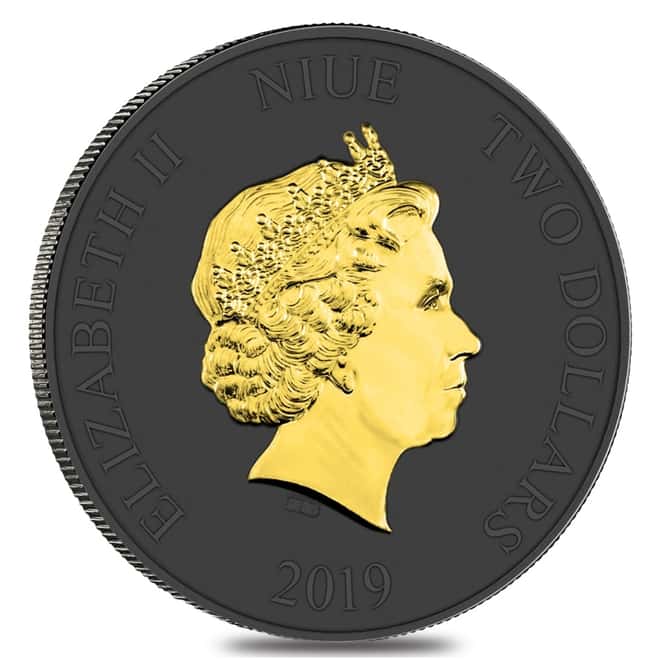 2019 1 oz Niue Silver $2 Star Wars Darth Vader Black Ruthenium 24K Gold Edition (w/Box & COA)