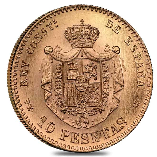 1878 (1962) DE-M Spain 10 Pesetas Gold Coin Restrike AGW .0933 oz AU/BU
