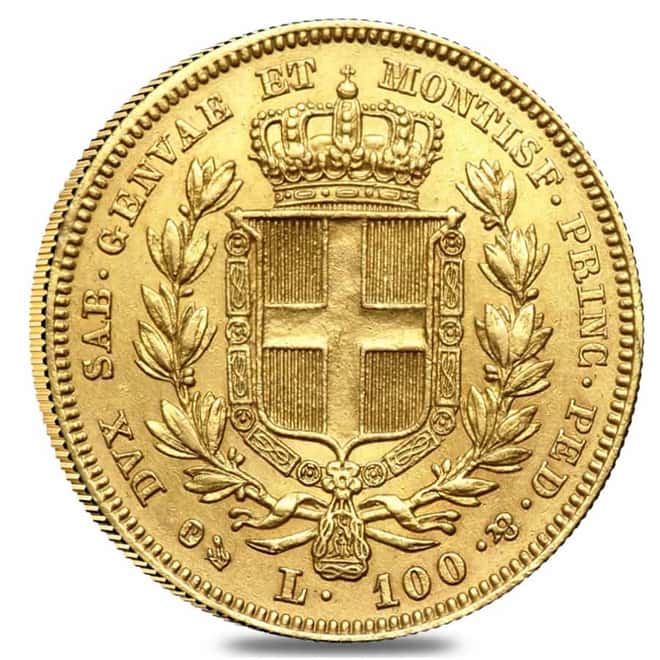 Italian States Sardinia Gold 100 Lire Charles Albert AGW 0.9332 oz Avg Circ (Random Year, 1832-1842)