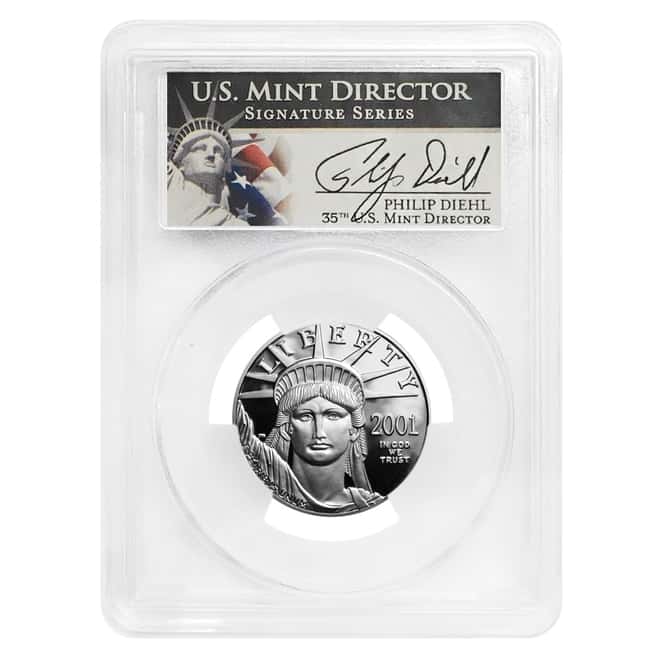 2001 W 1/2 oz $50 Platinum American Eagle Proof Coin PCGS PF 70 DCAM (Philip Diehl Sign Label)