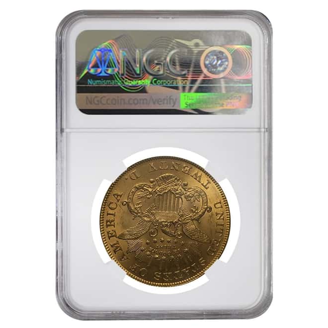 1873 $20 Open 3 Liberty Head Double Gold Eagle Coin NGC MS 62