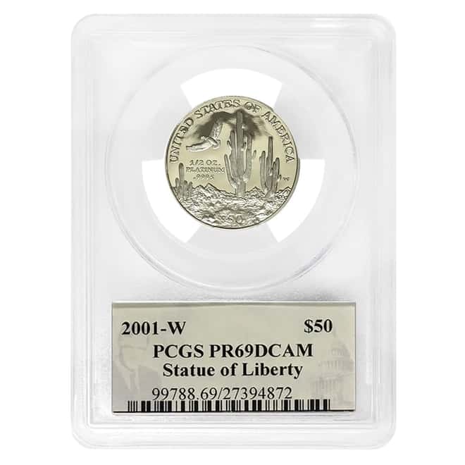 2001 W 1/2 oz $50 Platinum American Eagle Proof Coin PCGS PF 69 DCAM (Philip Diehl Sign Label)
