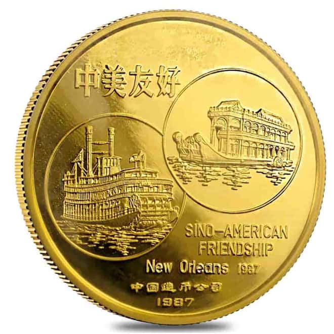 1987 1 oz Chinese Gold Panda Sino-American Friendship Proof Medal - New Orleans (In Cap, Sealed)